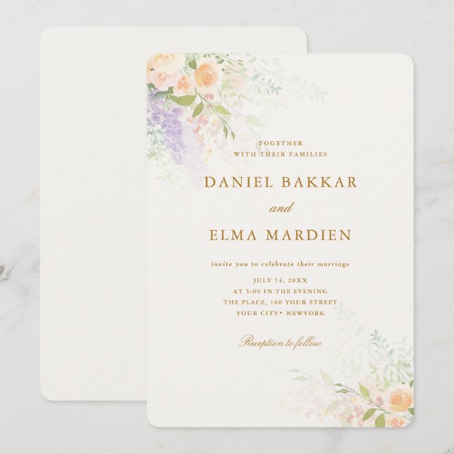Modern Elegant Boho Wildflower Wedding Einladung (Vorne/Hinten)