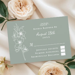 Modern Elegant Botanical Sage Green Wedding RSVP Karte