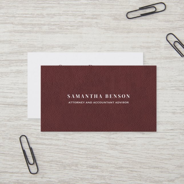 Modern Elegant Brown Leather Look Professional Visitenkarte (Vorderseite/Rückseite Beispiel)