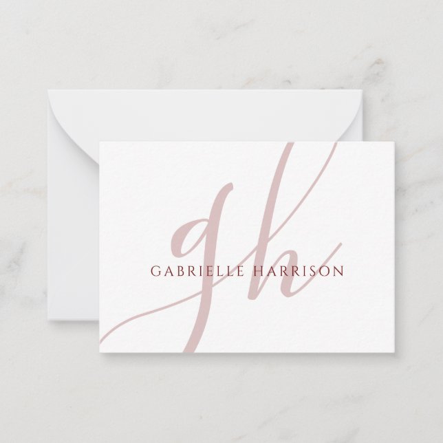 Modern Elegant Burgundy Script Monogram Name Mitteilungskarte (Vorderseite)