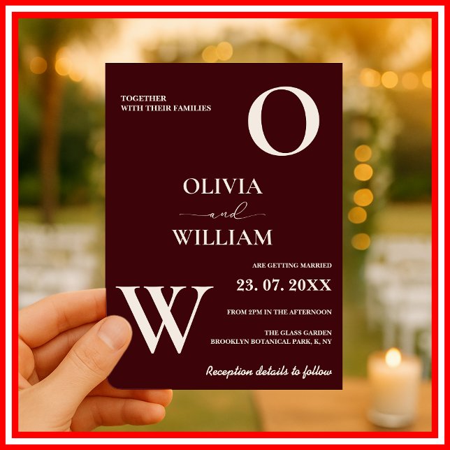 Modern Elegant Burgundy Wedding Einladung (Von Creator hochgeladen)