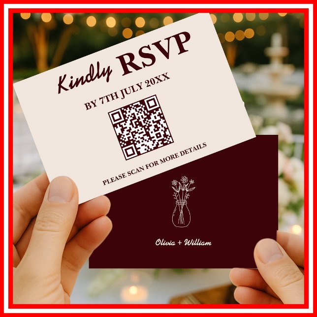 Modern Elegant Burgundy Wedding QR CODE RSVP (Créateur téléchargé)