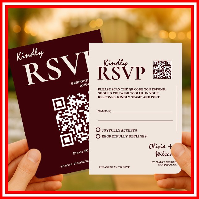 Modern Elegant Burgundy Wedding QR CODE RSVP Begleitkarte (Von Creator hochgeladen)