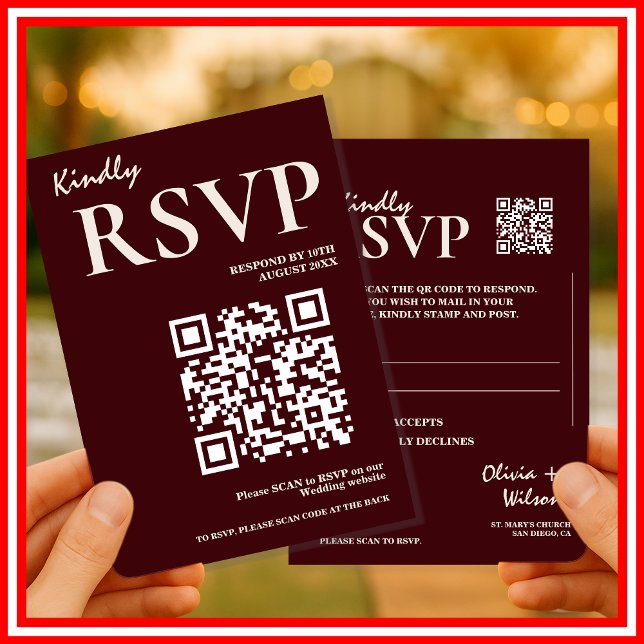 Modern Elegant Burgundy Wedding QR CODE RSVP Begleitkarte (Von Creator hochgeladen)