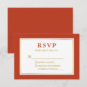 Modern Elegant Burnt Orange White Gold RSVP Karte