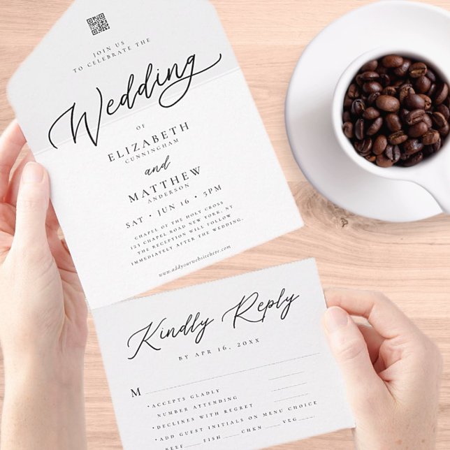 Modern Elegant Chic Simple QR Code Wedding RSVP All In One Einladung (Von Creator hochgeladen)