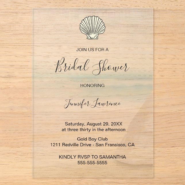 Modern Elegant Coastal Bridal Shower  Acryleinladungen (Vorderseite)