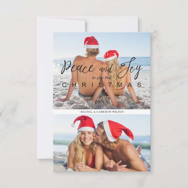 Modern Elegant Collage 2 Photos Couple Christmas (Vorderseite)