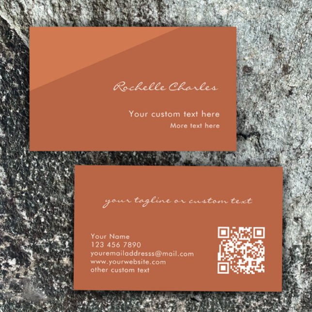 Modern Elegant Copper Tan QR Code  Visitenkarte (Customize this stylish business card template. Copper elegant simple QR code calling card.)