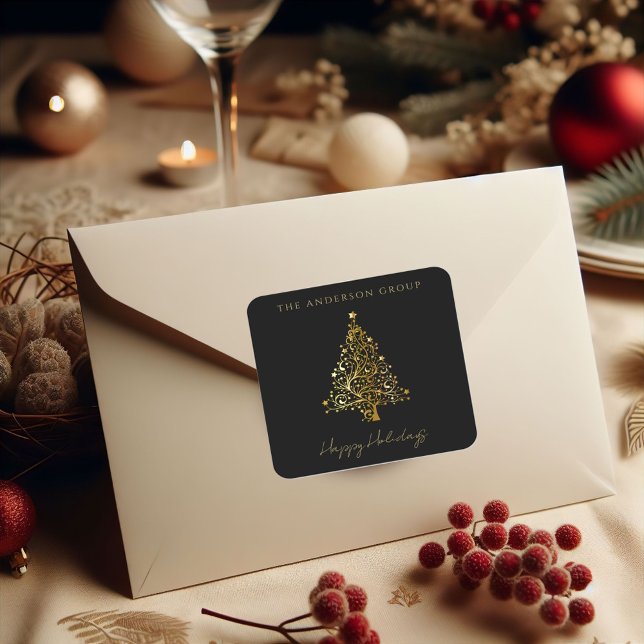 Modern Elegant Corporate Gold Christmas Holiday Quadratischer Aufkleber (Von Creator hochgeladen)
