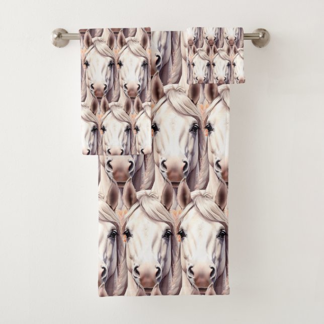 Modern, Elegant, Country White Horses  Badhandtuch Set (Insitu)