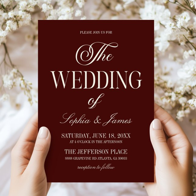 Modern Elegant Dark Burgundy Ivory Wedding Einladung (Von Creator hochgeladen)