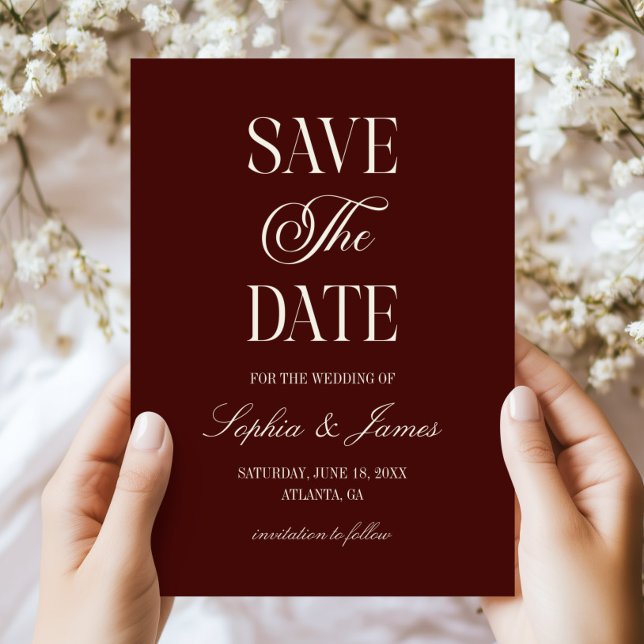 Modern Elegant Dark Burgundy Ivory Wedding Save The Date (Von Creator hochgeladen)