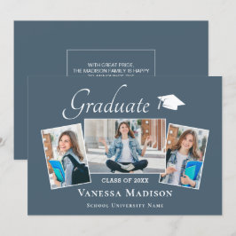 Modern | Elegant Dusty Blue 3 Foto Abschluss Ankündigung