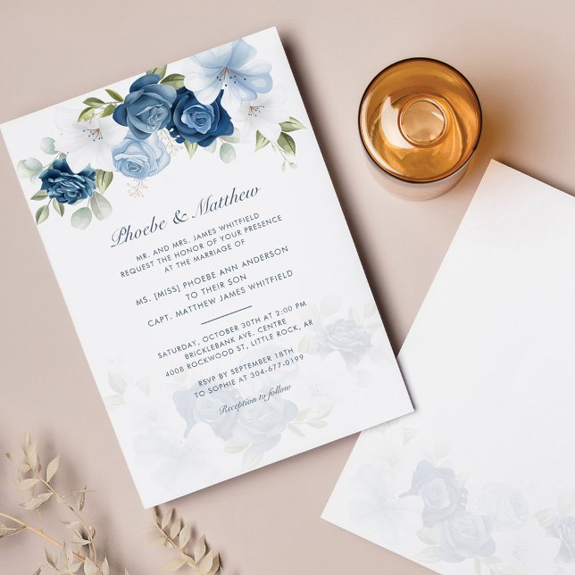 Modern Elegant Dusty Blue Floral Wedding Einladung (Von Creator hochgeladen)