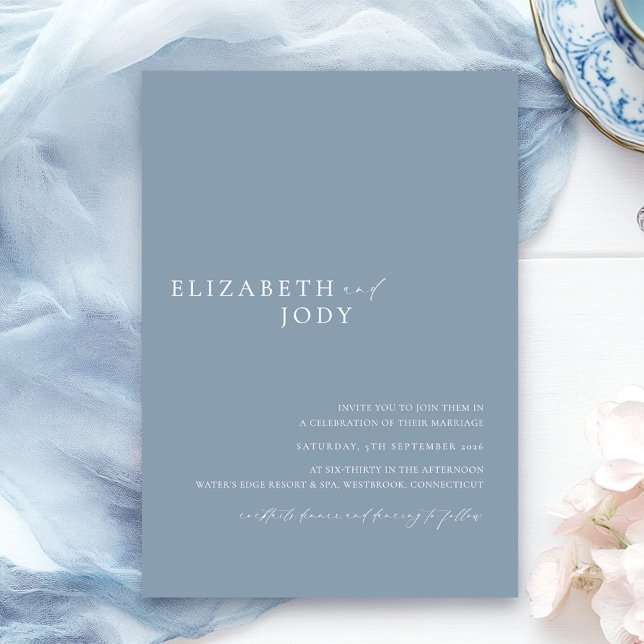 Modern Elegant Dusty Blue Simple Wedding  Einladung (Von Creator hochgeladen)
