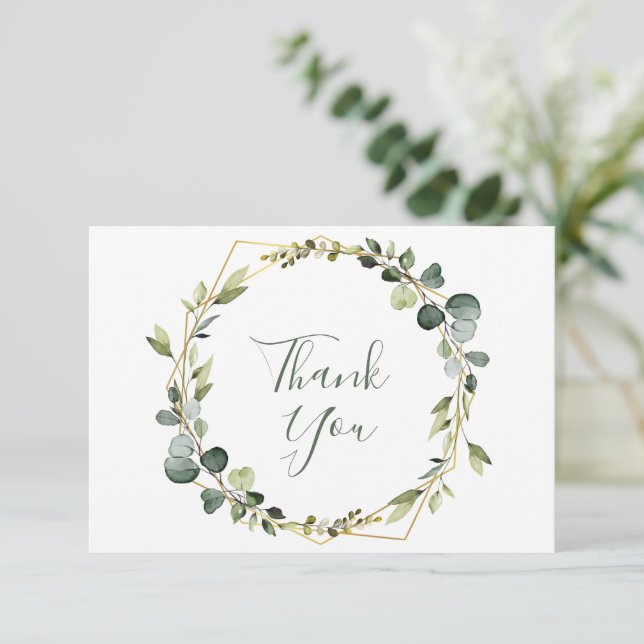 Modern Elegant Eucalyptus Wreath Stilrahmen Dankeskarte (Stehend Vorderseite)