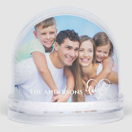 Modern Elegant  Family Script 2 Photo with Name  Schneekugeln