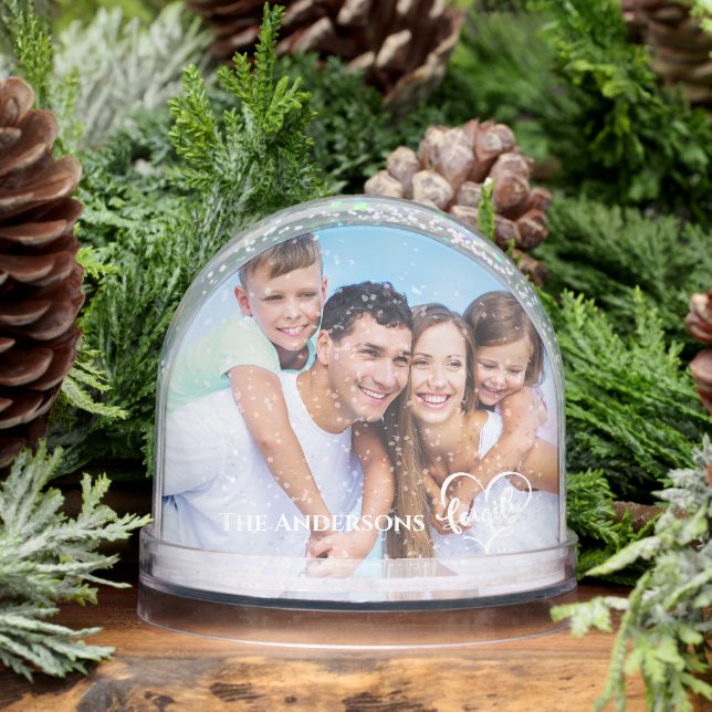Modern Elegant  Family Script 2 Photo with Name  Schneekugeln (Winter)