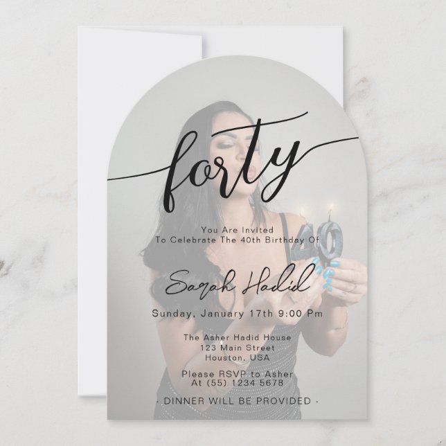 Modern Elegant Forty 40th Birthday Party Photo Einladung (Vorderseite)