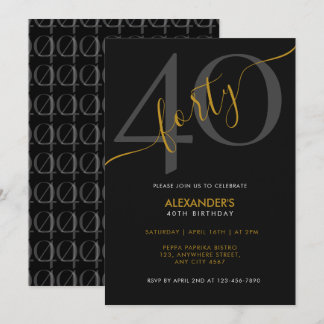 Modern Elegant Forty Black White 40th Birthday Einladung