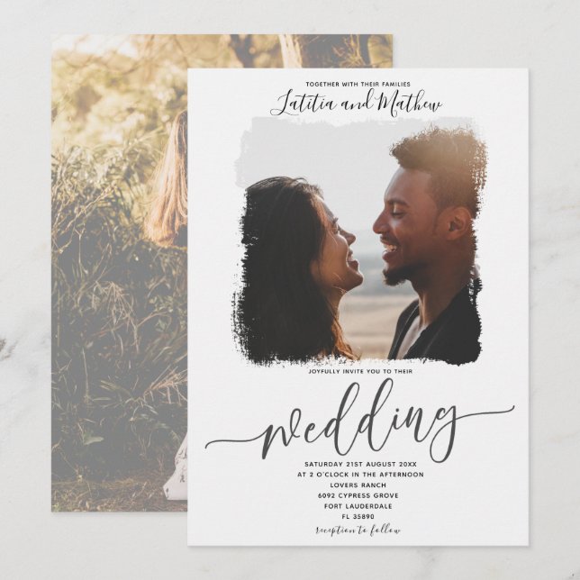 Modern Elegant Foto Hochzeit Einladung (Vorne/Hinten)
