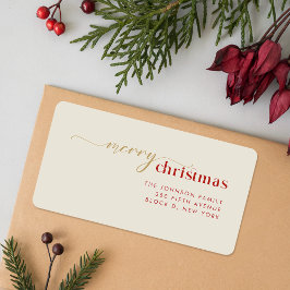 Modern Elegant Gold and Red Script Return Address Adressaufkleber