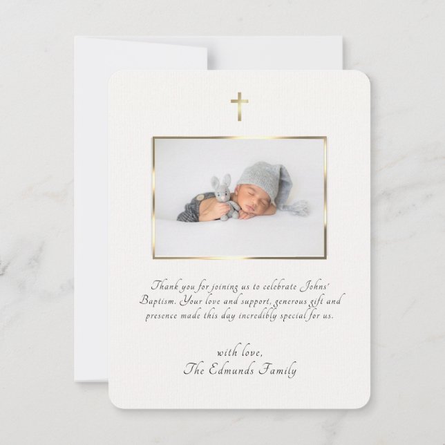 Modern Elegant Gold & Black Calligraphy Baptism  Dankeskarte (Rückseite)