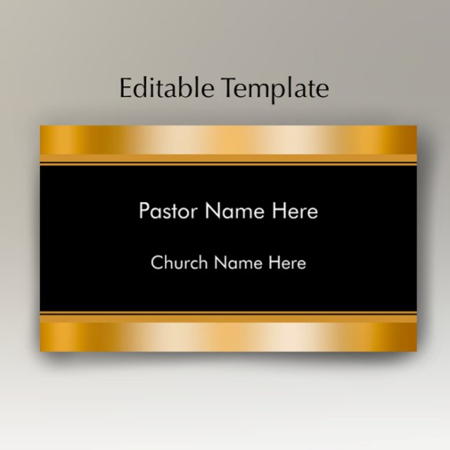 Modern Elegant Gold Custom Text Church Pastor  Visitenkarte (Add your name and custom text to this stylish faux gold and black business card template.
)