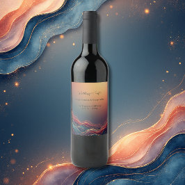 Modern Elegant Gold Marble Navy Terracotta Wedding Weinetikett