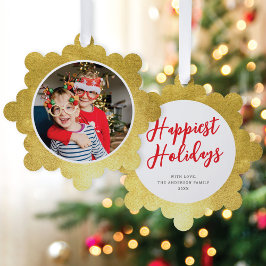 Modern Elegant Gold Photo Christmas Holiday  Ornament Karte