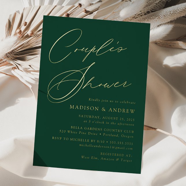 Modern Elegant Green and Gold Couple's Shower Folieneinladung (Von Creator hochgeladen)