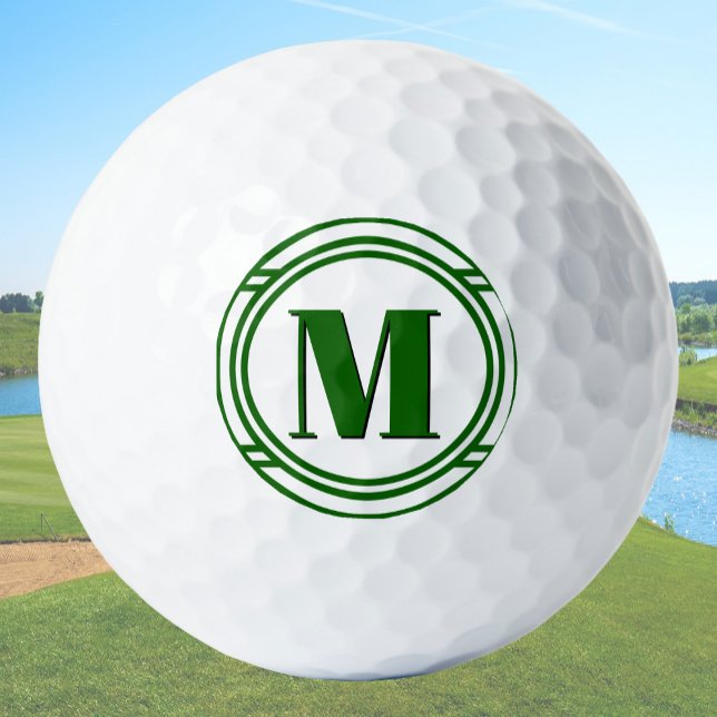 Modern Elegant Green and White Custom Monogram Golfball (Von Creator hochgeladen)