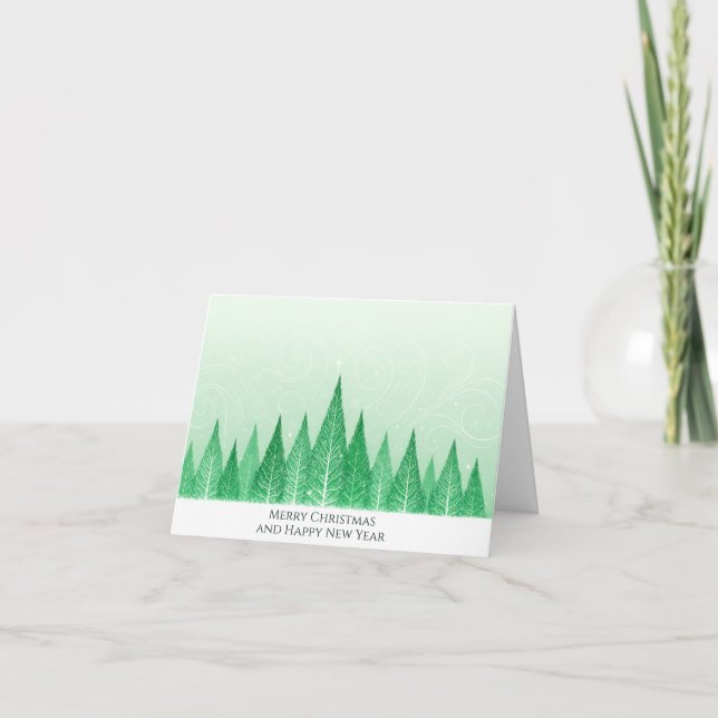 Modern Elegant Green Winter Trees Christmas Card Karte (Vorderseite)