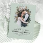 Modern Elegant Greenery Photo Overlay Wedding Einladung<br><div class="desc">Romantic,  elegant greenery silhouette photo overlay wedding invitations with the two vertical photos.</div>