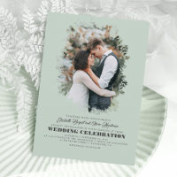 Modern Elegant Greenery Photo Overlay Wedding