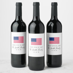 Modern Elegant Happy 4. Juli American Flag USA Weinetikett