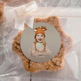 Modern Elegant Happy Birthday Photo Round Sticker