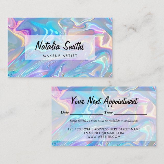 Modern Elegant Irediscent Holographic Terminkarte (Vorne/Hinten)