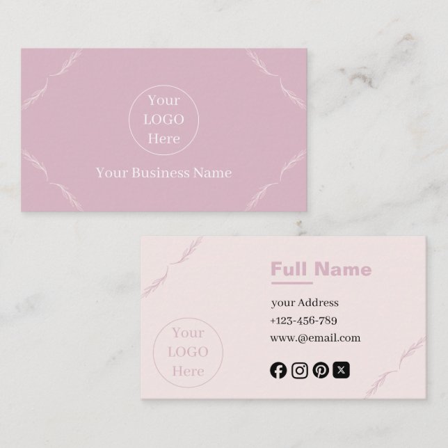 Modern Elegant leaves Blush Pink Visitenkarte (Vorne/Hinten)