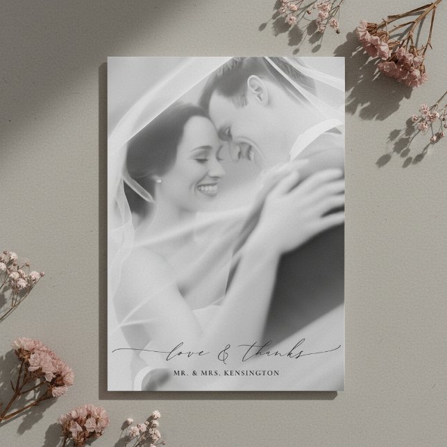 Modern Elegant Love and Thanks Photo Wedding Dankeskarte (Von Creator hochgeladen)