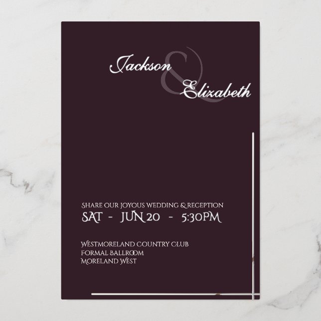 Modern Elegant Luxury Plum Noir Wedding Silver Folieneinladung (Vorderseite)