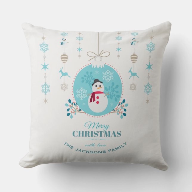 Modern Elegant Merry Christmas Snowman Kissen (Vorderseite)