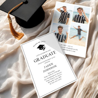 Modern Elegant Minimalist 4 PHOTO Graduation Party Einladung