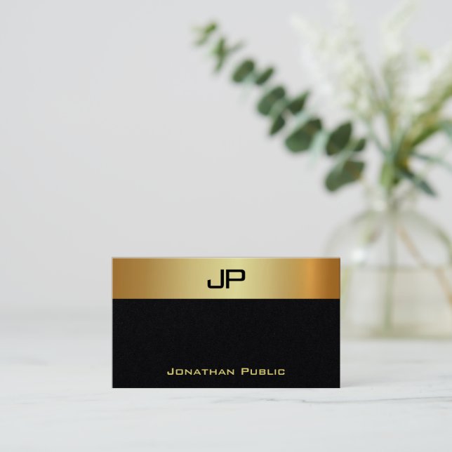 Modern Elegant Monogram Luxury Premium Black Visitenkarte (Stehend Vorderseite)