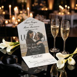 Modern Elegant Monogram Minimalist Photo Wedding  All In One Einladung