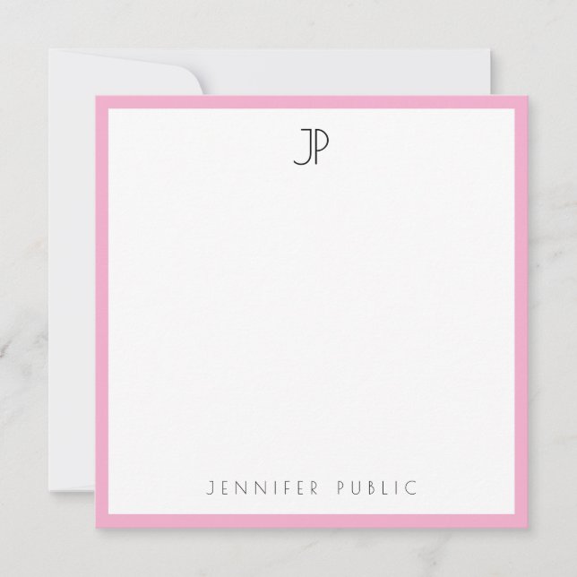 Modern Elegant Monogram Trendy Sleek Pink & White Mitteilungskarte (Vorderseite)