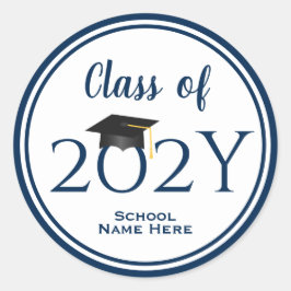 Modern Elegant Navy Blue Typography Graduation Runder Aufkleber