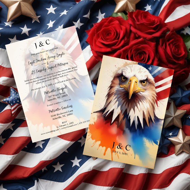 Modern & Elegant Patriotic Eagle Wedding Initials Einladung (Modern & Elegant Patriotic Eagle Wedding Invitations Cards with Initials.)