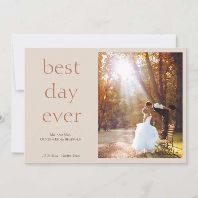 Modern Elegant Photo Best Day Ever Wedding Dankeskarte (Vorderseite)